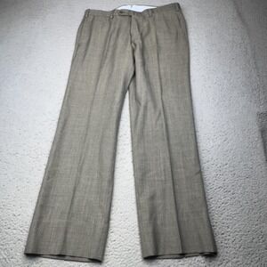 INCOTEX Dress Pants Mens 34x29 Gray Check Flat Super 100s Wool Straight Trousers